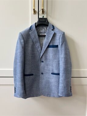Boys Isaac Mizrahi Blue Cotton / Linen suit jacket blazer - Size 12